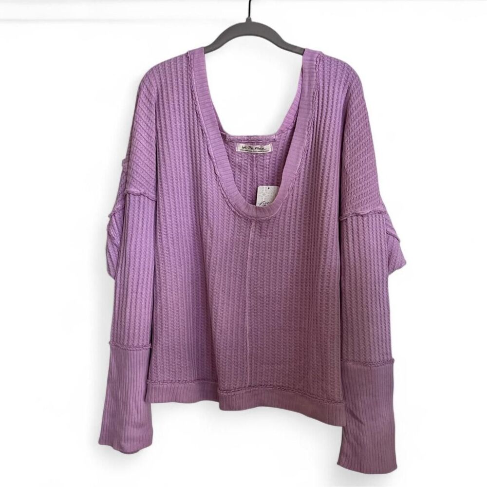 Free People We The Free Purple Ribbed Waffle Knit Sweater